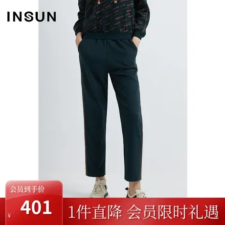 恩裳春秋季简约撞色侧线条点缀时尚舒适百搭休闲裤图片