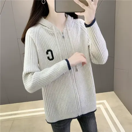 早春新款连帽针织开衫2023新款爆款洋气拉链毛衣外套春秋款百搭女图片