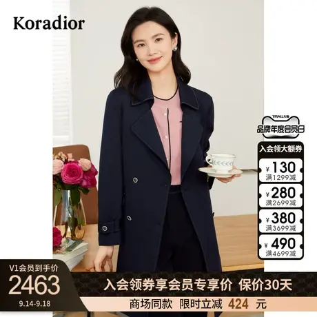 珂莱蒂尔女装2023秋季新款通勤百搭西装领双排扣中长款风衣外套图片