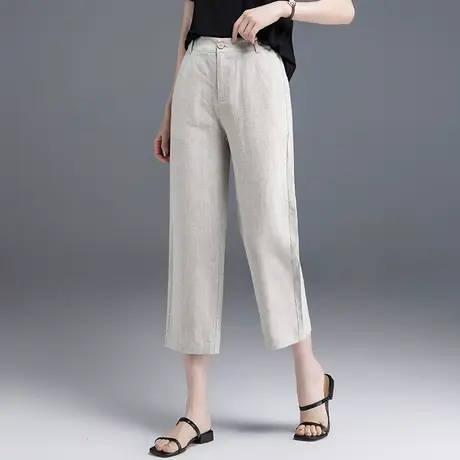 亚麻直筒裤女夏薄款小个子八分裤棉麻裤子夏季女裤休闲阔腿七分裤图片