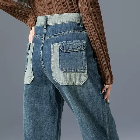 高腰美式阔腿牛仔裤女2023新款潮牌女裤秋季宽松拖地裤显瘦直筒裤商品大图