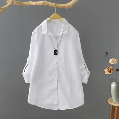 简约百搭白衬衫女2023年秋季新款纯棉宽松短款上衣长袖打底衫衬衣图片