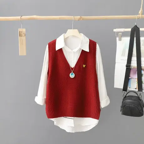 文艺范简约针织马夹女背心秋装新款短款V领套头学生百搭坎肩马甲图片