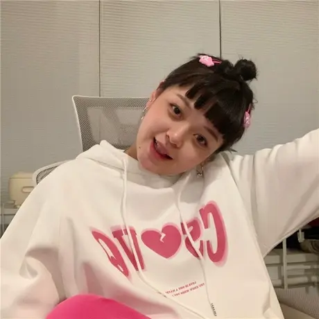 红续2023秋冬装新款韩版ulzzang宽松可爱字母连帽加绒加厚卫衣女图片