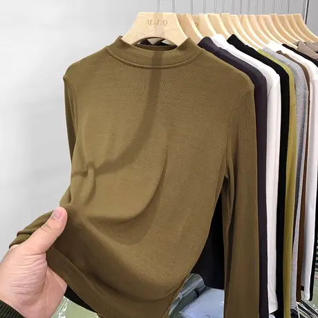 洋气打底衫女内搭西装春秋冬季加绒小立领半高领修身长袖T恤上衣商品大图