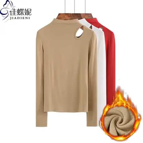 秋冬新款半高领纯棉修身打底内搭加绒保暖上衣长袖体恤韩版女装商品大图