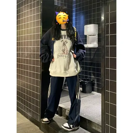 圆领卫衣女港味chic春秋薄款小个子美式复古潮牌oversize上衣外套商品大图