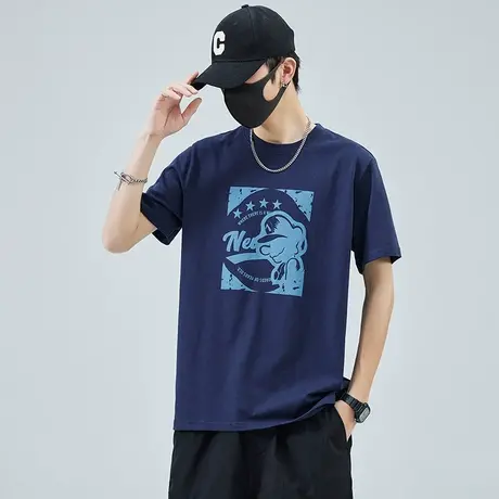 夏季男士纯棉印花短袖T恤夏天男生宽松圆领体恤衫2023新款上衣服商品大图