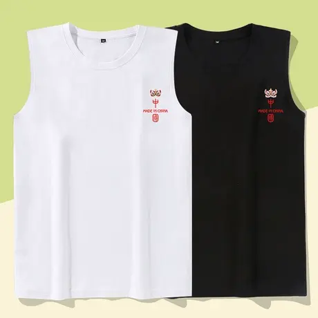 秀洛中国狮男士背心夏季透气运动紧身无袖健身爱国背心男薄砍袖T商品大图