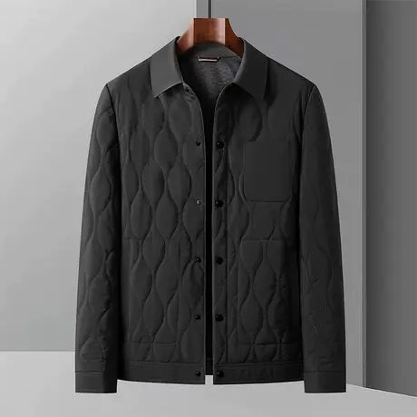 秋冬季新款男装翻领黑色夹克男士加棉加厚爸爸装防风防水中年外套商品大图