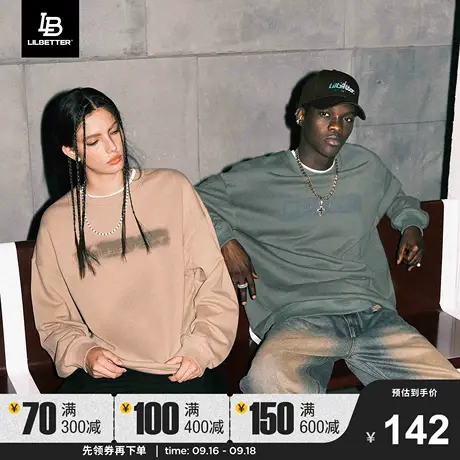 Lilbetter380g重磅情侣卫衣男落肩袖上衣美式复古衣服秋季外套潮商品大图