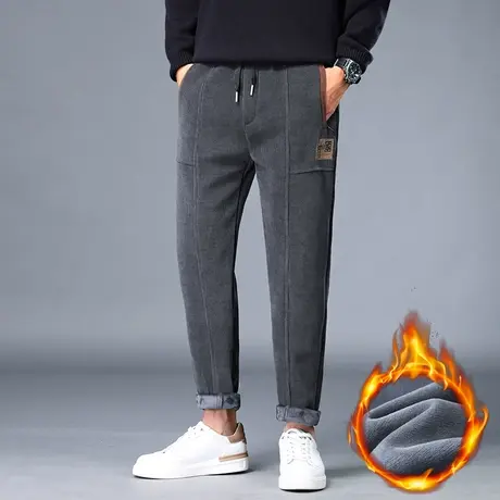 秋冬款男士加绒长裤加厚弹力运动裤痞帅时尚百搭哈伦裤子休闲卫裤商品大图