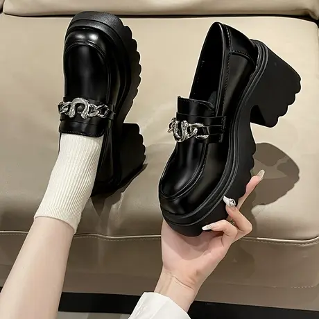 英伦风小皮鞋女单鞋2023夏季新款厚底黑色松糕乐福鞋百搭玛丽珍鞋商品大图