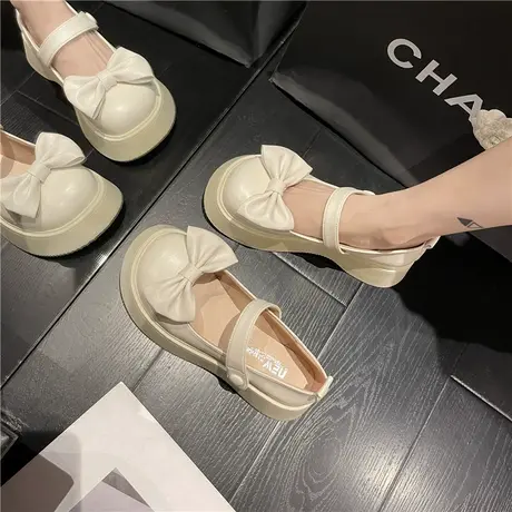 蝴蝶结玛丽珍小皮鞋女配裙子2023春夏新款日系jk厚底大头娃娃单鞋商品大图