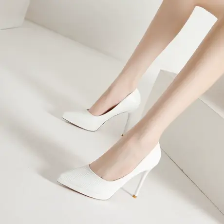 超高跟鞋女细跟2023年新款漆皮防水台性感礼仪鞋尖头浅口气质单鞋商品大图