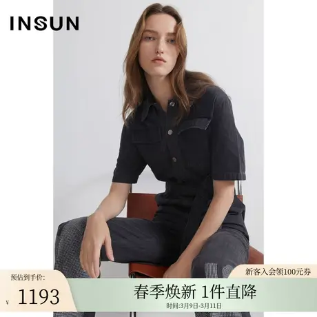 INSUN恩裳夏季纯棉工装风水洗牛仔连体裤商品大图