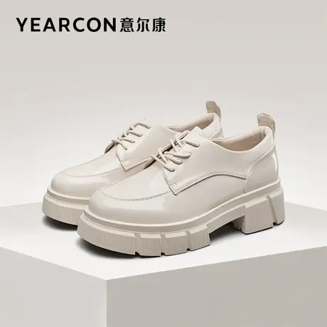 意尔康女鞋春秋季女士单鞋厚底皮鞋英伦风单鞋漆皮通勤工作鞋粗跟商品大图