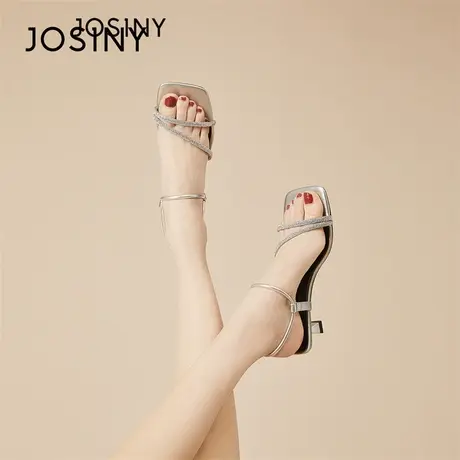 Josiny/卓诗尼踩屎感银色凉鞋女2024春季新款外穿流行细跟高跟鞋商品大图
