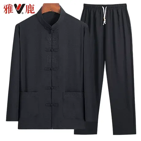 雅鹿春秋季中老年唐装男款套装薄款中国风爸爸装长袖休闲中式上衣图片