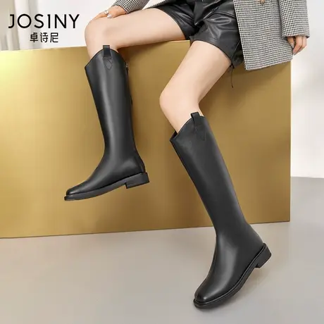 卓诗尼长筒靴女2022冬款新款显腿细胖mm粗腿不掉筒长靴西部靴子商品大图