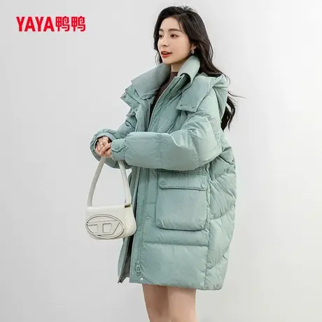 鸭鸭羽绒服女款2023年秋冬新品中长款大翻领时尚休闲保暖外套Y图片