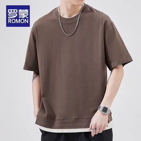 罗蒙短袖男款2023年夏季新款潮牌纯棉美式宽松衣服男士打底衫t恤商品大图