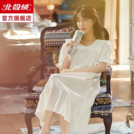 睡裙女夏季2022年新款短袖大码甜美可爱公主风纯色棉质家居服睡衣图片