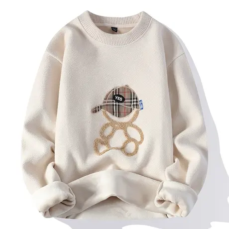 毛衣男士加绒加厚潮流保暖冬装线衣秋冬季宽松学生小熊打底针织衫商品大图