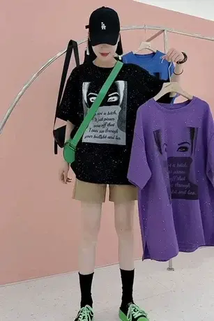 印花亮片短袖t恤女2023夏季新款欧货大版宽松打底衫半袖上衣ins潮图片