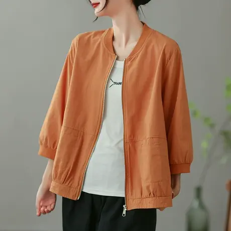 dza 复古全棉短外套女士2023夏季休闲开衫防晒衣宽松显瘦外搭上衣商品大图