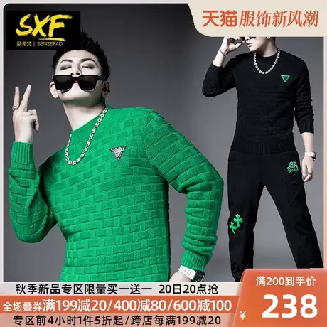SXF圣希梵男士针织衫 圆领修身提花新款潮流打底线衣羊毛线毛衣男图片