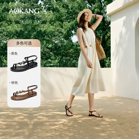 奥康 女鞋2025夏季时装凉鞋一字带套趾后绊带波西米亚风凉拖图片