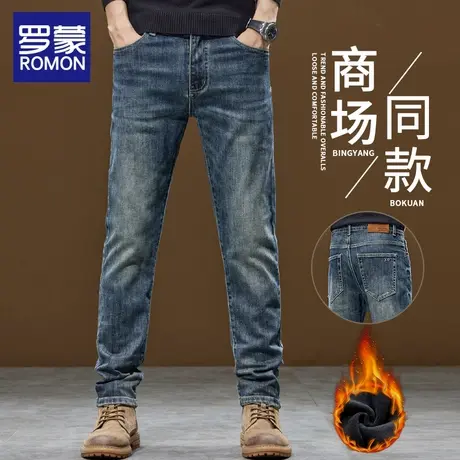 罗蒙牛仔裤男秋冬款2025新款男士潮牌修身直筒加绒长裤子男款冬季商品大图