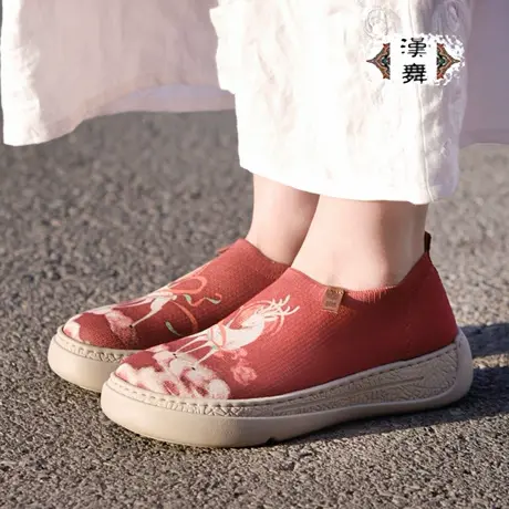 【敦煌】汉舞中国风刺绣布鞋新款春夏飞织软底休闲舒适一脚蹬女鞋商品大图