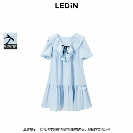 【商场同款】乐町V领荷叶边娃娃裙秋季新款蓝色短袖裙C1FAE3147图片