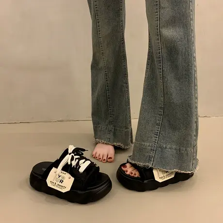 绝美厚底增高凉拖鞋女夏外穿百搭配裙子2025新款外出法式平底拖鞋商品大图