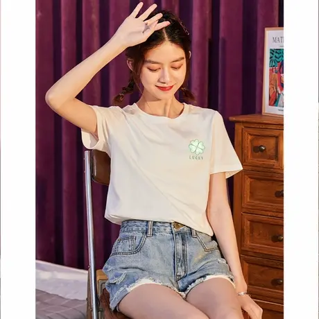 唐狮白色短袖t恤女2024新款爆款纯棉内搭时尚宽松潮牌上衣VB图片