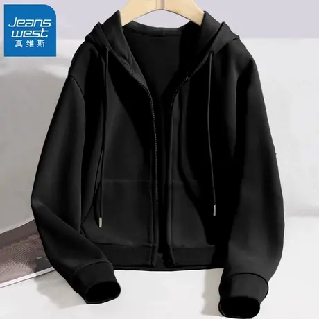 KWV真维斯秋季短款卫衣女连帽开衫设计感显白休闲减龄显瘦外套潮商品大图