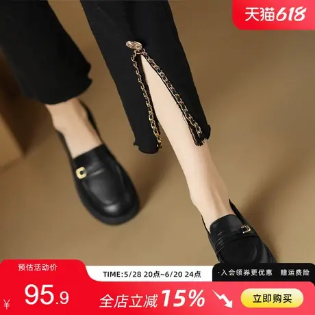 软底乐福鞋女2025秋季新款两穿懒人鞋黑色英伦风复古小皮鞋妈妈鞋商品大图
