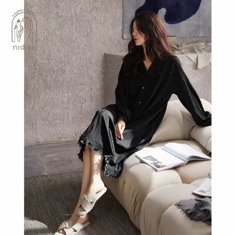 妮狄娅睡裙春秋季女新款纯棉长袖大码长款轻奢宽松可外穿家居服图片