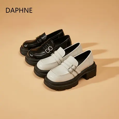 Daphne/达芙妮2025新款时尚百搭乐福鞋女士厚底增高英伦风小皮鞋图片