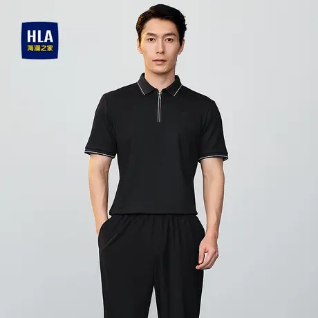HLA/海澜之家时尚商务短袖POLO衫25春夏新撞色门筒拉链透气上衣男图片