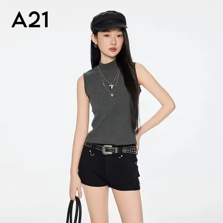 A21女装四色可选无袖立领T恤2025夏季新款简约设计感修身显瘦上衣图片