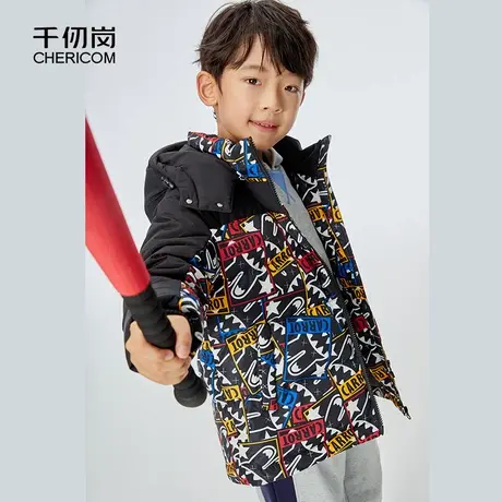 千仞岗2023冬季新款童装男童印花图案可脱连帽羽绒服外套Ⅰ商品大图