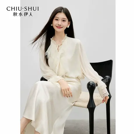 长袖白色雪纺衫衬衫女上衣2026春季新款女装百搭蕾丝衬衣小衫图片