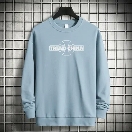 重磅纯棉卫衣男生中国潮流秋冬款加绒加厚摇粒绒圆领无帽长袖t恤商品大图