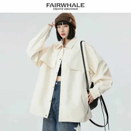 马克华菲美式复古翻领外套女2025新款春秋宽松休闲百搭情侣装上衣图片