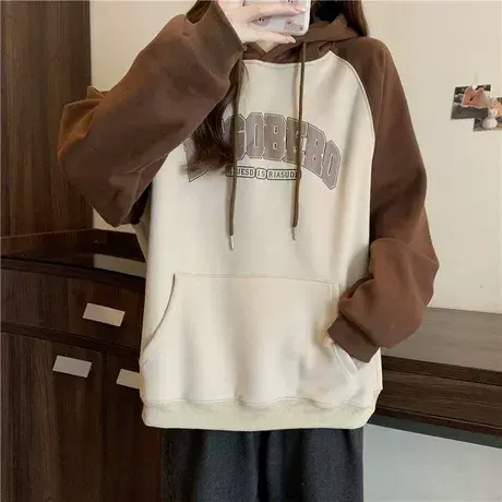 连帽卫衣女2025春秋季新款薄款宽松显瘦韩版百搭插肩长袖上衣外套商品大图