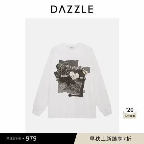 DAZZLE 地素T恤冬季漂白色纯棉全棉重工长袖大T恤图片