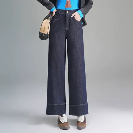 深蓝色阔腿牛仔裤女2025秋季新款小个子宽松显瘦直筒裤休闲长裤潮图片